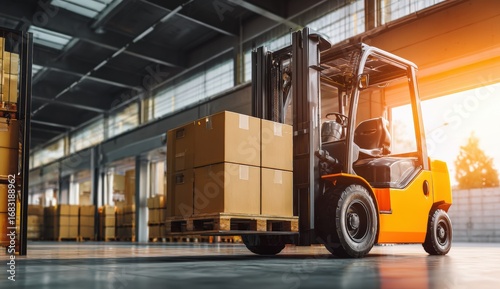 Forklift inside warehouse