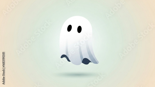 Cute ghost floating gently against a soft gradient backdrop, casting a subtle shadow, creating a whimsical and slightly spooky atmosphere.