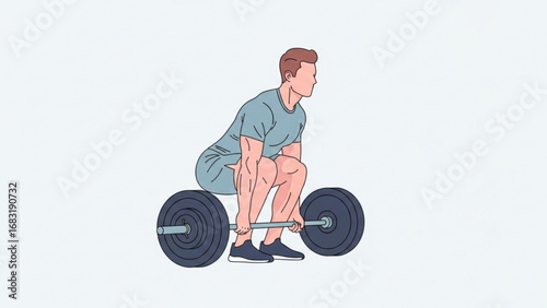 Man lifting barbell in gym performing deadlift exercise for strength training and fitness, showcasing determination and healthy lifestyle.