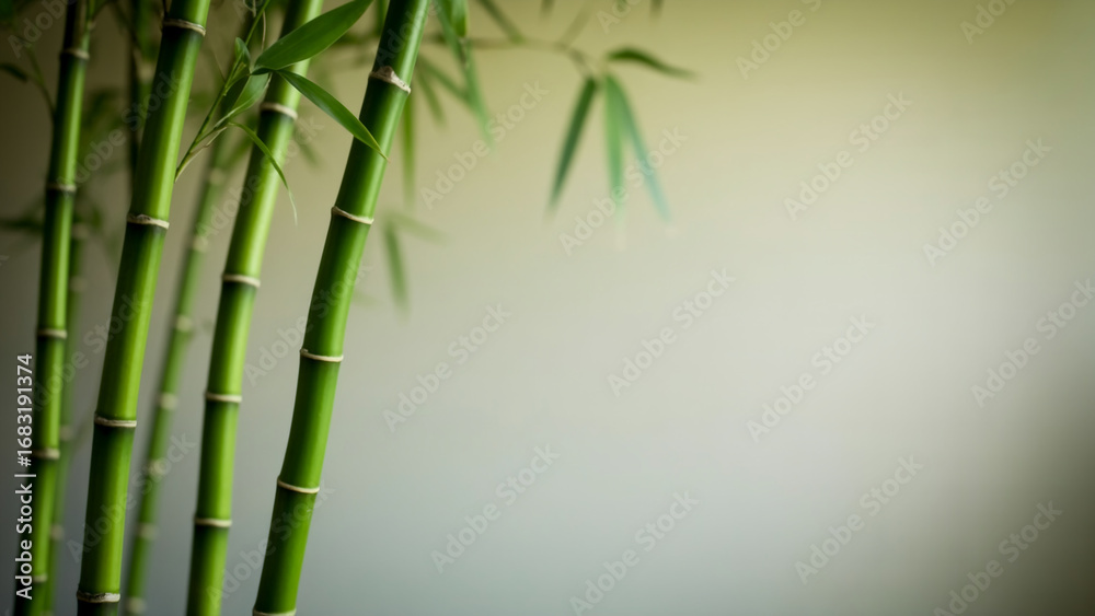 Naklejka premium Fresh green bamboo stalks with a soft background 