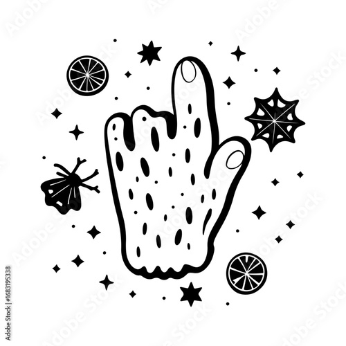 Halloween Monster Hand Vector – Artwork suitable for horror themed posters, party flyers, tattoo designs, fantasy game graphics, children's storybooks, and creative horror illustration projects.