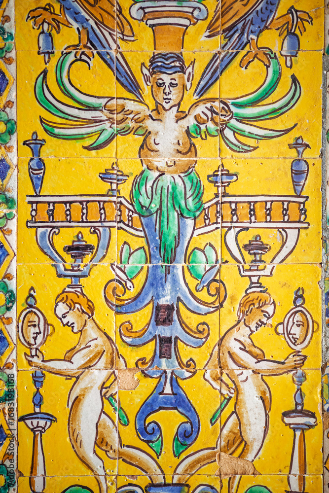 Obraz premium Ceramic panel in Royal Alcazar, Seville showcases Renaissance artistry