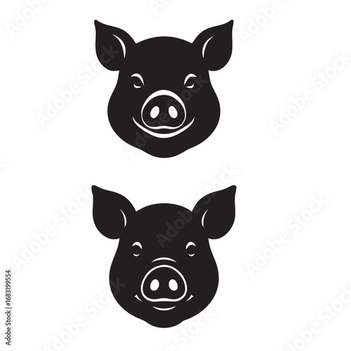 Pig Face Silhouette Vector Illustration Black and White Pig Head Outline Farm Pig Face Icon Design	