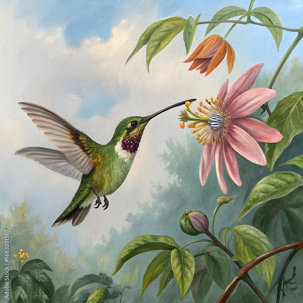 Fototapeta premium hummingbird and flowers