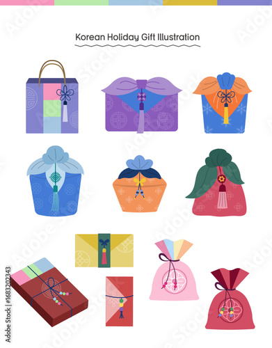 Korean Traditional Holiday Gift Wrapping Illustration Set