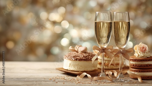Festive dessert table with champagne