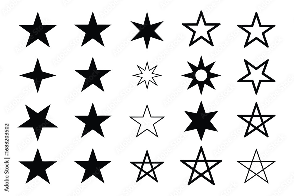 Obraz premium Collection of Black and White Star Icons for Graphic Design Projects