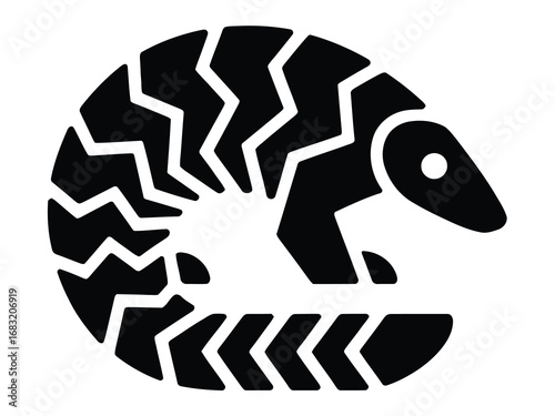 Elegant minimalist black and white pangolin design, a contemporary graphic illustration that embodies resilience and the unique beauty of protected wildlife
