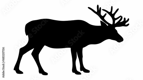 Silhouette illustration of a large moose with prominent antlers standing on a white background image view