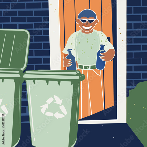 Cool character promoting proper trash disposal with a smile
