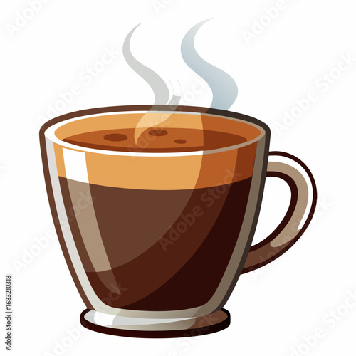 Hot coffee in a glass cup on a white background ready to enjoy