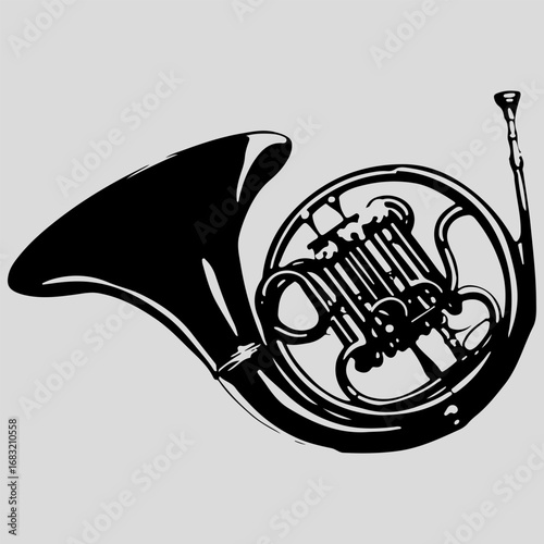 Horn Musical Sign Single Flat Retro Drawing Black Vector Art, Horn Music Icon Set Graphic Art