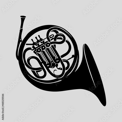 Horn Musical Sign Single Flat Retro Drawing Black Vector Art, Horn Music Icon Set Graphic Art