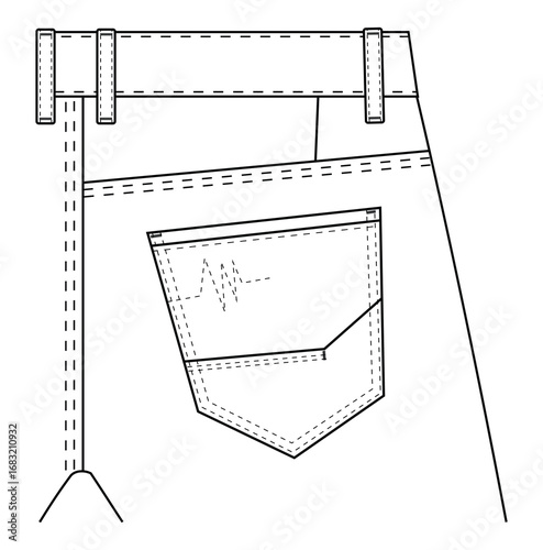 Denim patch back Pocket Technical Sketch Set vector design