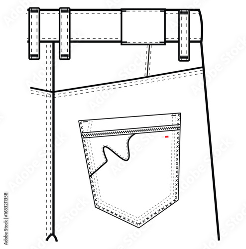 Denim patch back Pocket Technical Sketch Set vector design