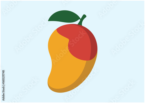 Mango with green leaf icon, Mango with green leaf vector