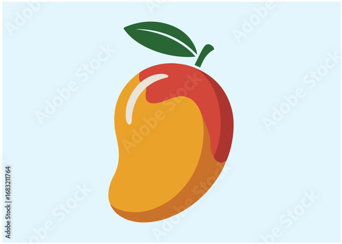 Mango with green leaf icon, Mango with green leaf vector
