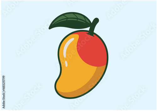 Mango with green leaf icon, Mango with green leaf vector