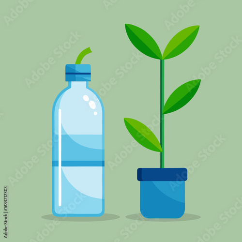 Plastic water bottle transforms into a fresh green sprout
