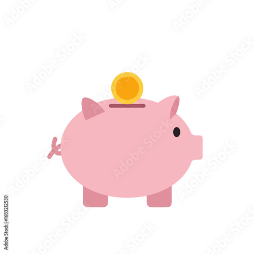 Pink Piggy Bank with Gold Coin, Symbolizing Savings and Finance