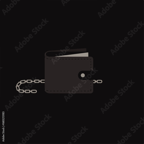 Stylized Gray Wallet with Chain, Minimalist Design, Financial Security Concept