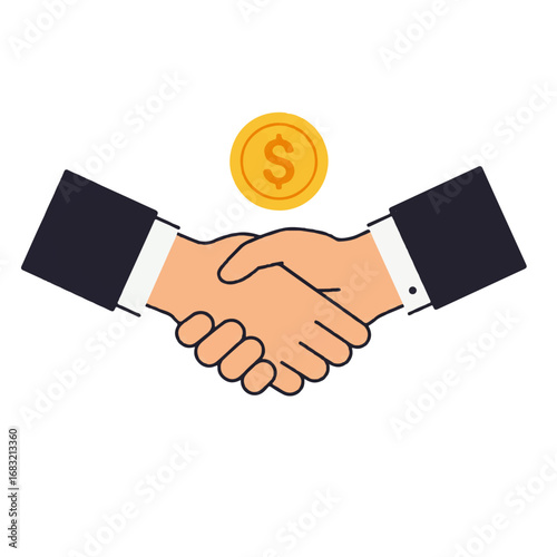 Symbolic Handshake with Golden Coin Representing Financial Agreement and Partnership