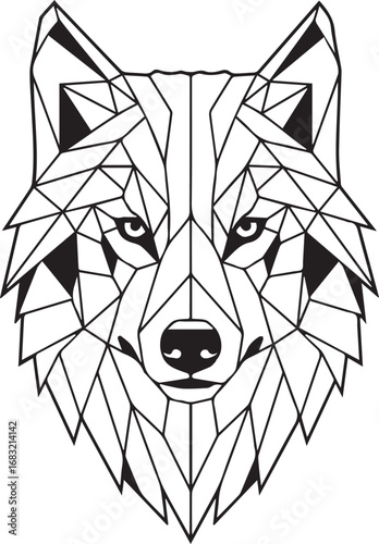Geometric Wolf Head Outline Drawing On White Background animal polygonal