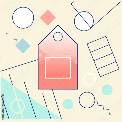 Vibrant abstract representation of a price tag with geometric shapes