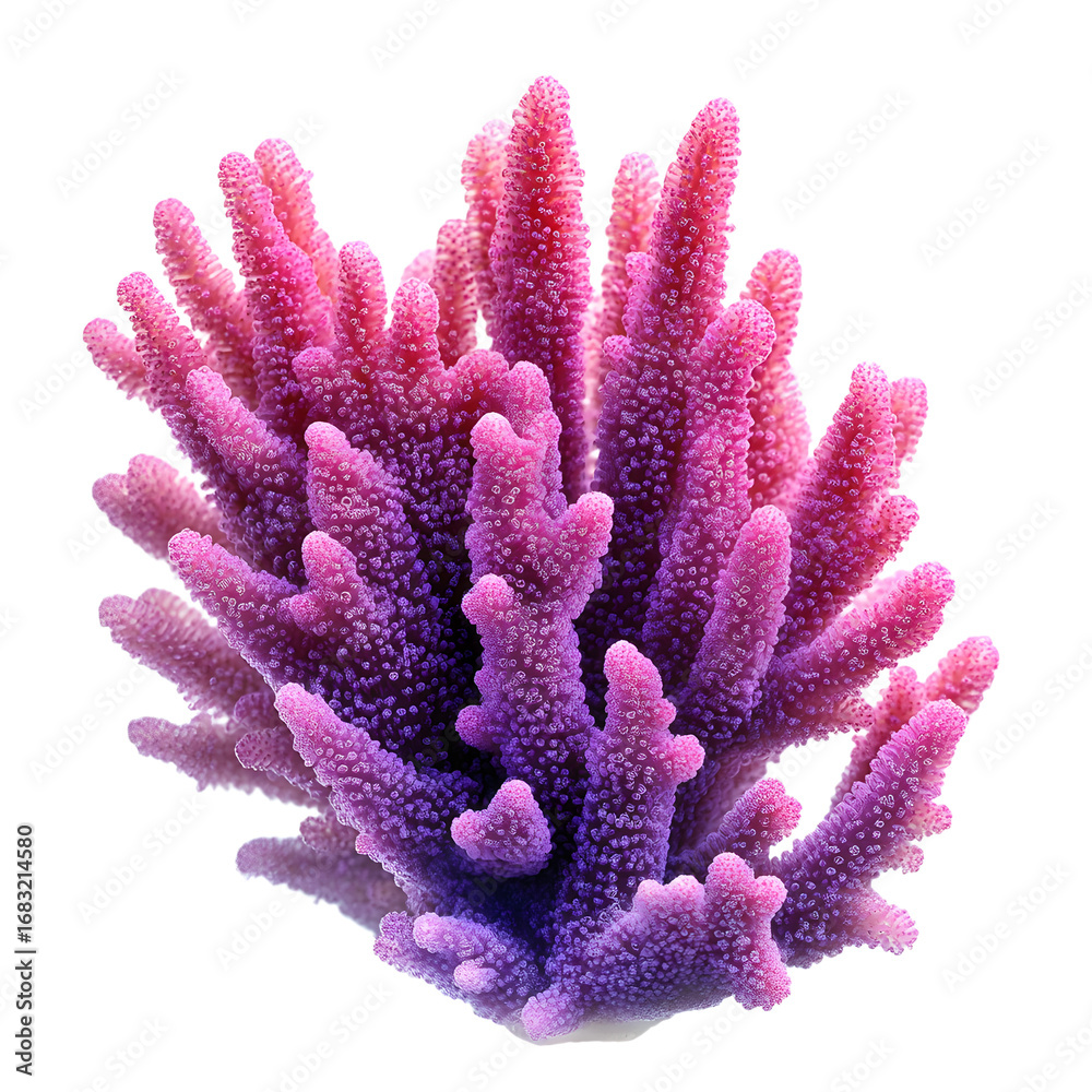 Fototapeta premium Vibrant Pink and Purple Furry Coral Isolated on White Background for Creative Designs