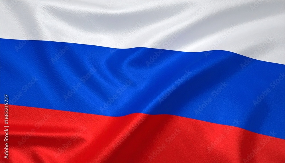 Fototapeta premium Russian flag gently waving, featuring horizontal white, blue, and red stripes, symbolizing national pride, identity, and timeless representation.