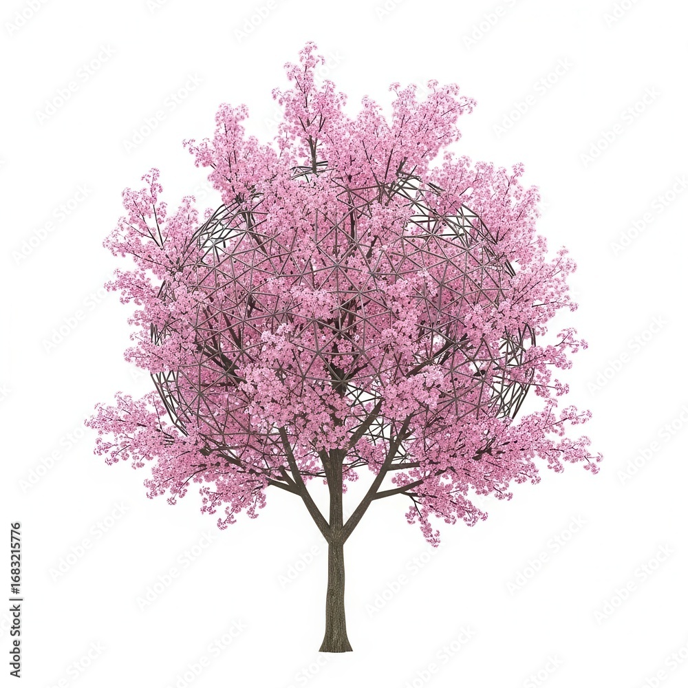 Obraz premium Cherry Blossom Tree with Geodesic Sphere Design