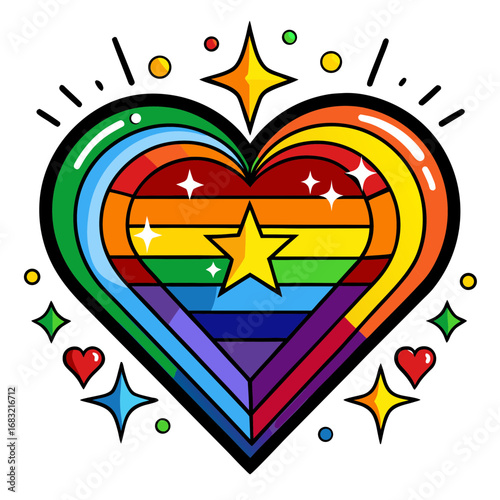 Colorful heart design with rainbow magic and love symbols