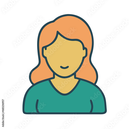 Colorful woman avatar with wavy hair and casual attire