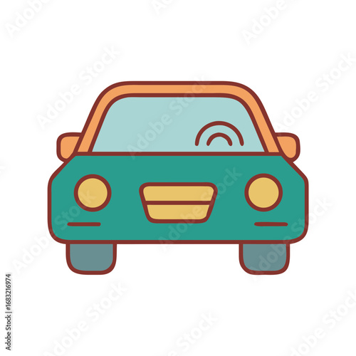 Stylized illustration of a colorful car facing front