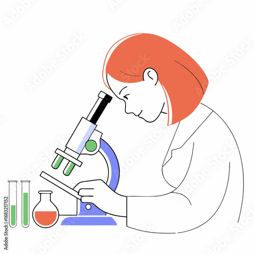Scientist conducts research with a microscope in a laboratory setting