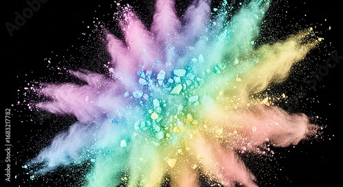 Pastel Powder Explosion: A Vibrant Burst of Color Against Black