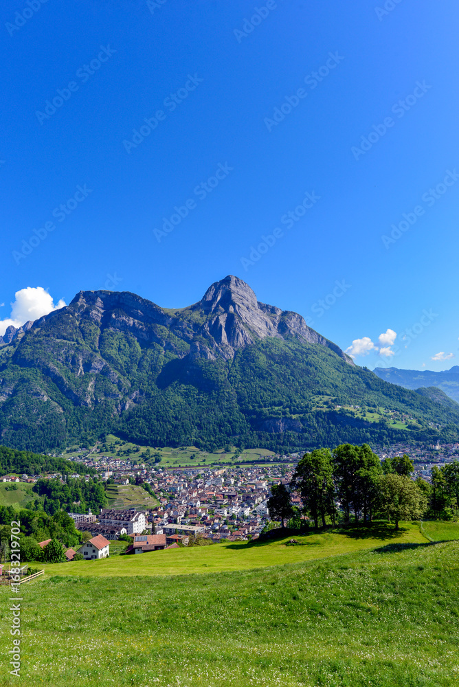 Obraz premium Mels und Sargans im Seeztal im Schweizer Kanton St. Gallen