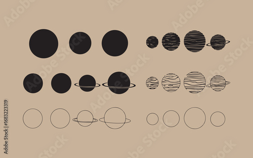 Abstract celestial bodies and rings on a textured background