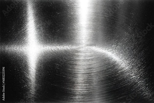 Metal surface reflecting light with intricate patterns and textures in bright silver tones