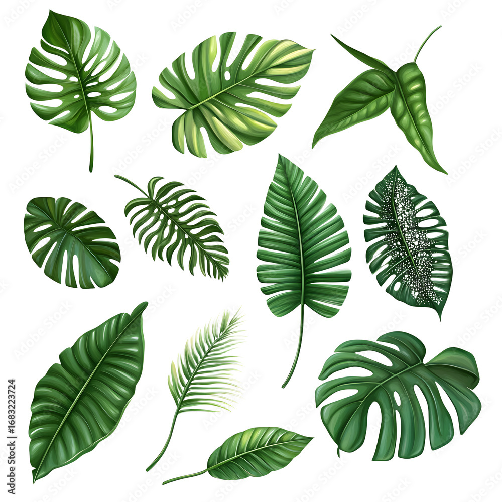 Exotic Tropical Leaf Set Isolated on White Background for Design Projects Exotic Tropical Leaf Set Isolated on White Background for Design Projects
