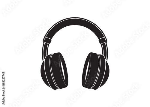 Modern earphone vector icon design, black silhouette of headphones for audio and music applications.