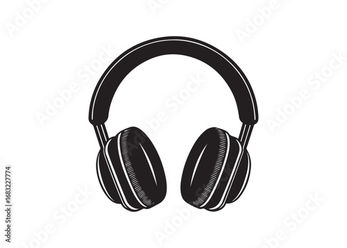 Modern earphone vector icon design, black silhouette of headphones for audio and music applications.