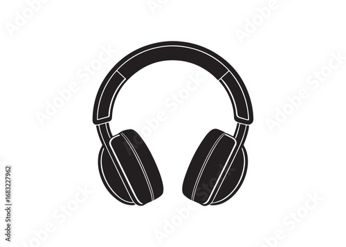 Modern earphone vector icon design, black silhouette of headphones for audio and music applications.