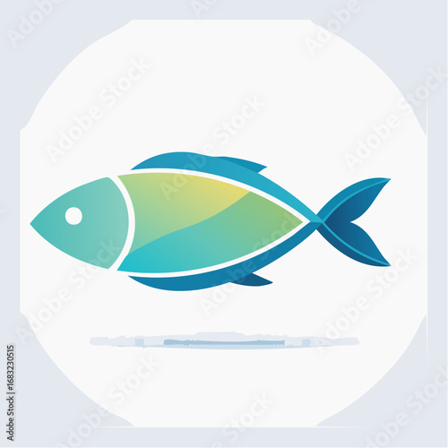 Minimalistischer Fisch als Vektorgrafik, Symbol für Wasser, Natur und Spiritualität.
