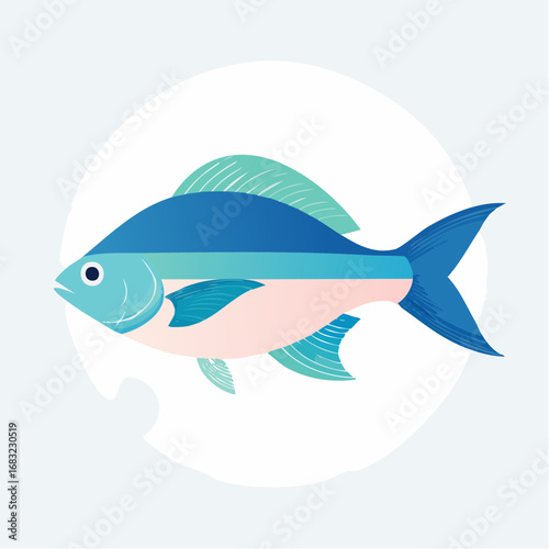 Minimalistischer Fisch als Vektorgrafik, Symbol für Wasser, Natur und Spiritualität.