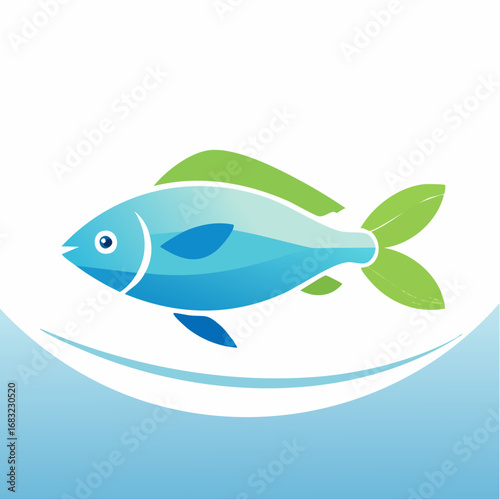 Minimalistischer Fisch als Vektorgrafik, Symbol für Wasser, Natur und Spiritualität.