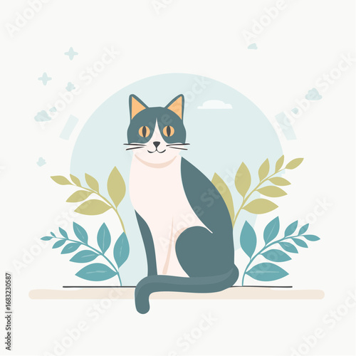 Minimalistische Katze als Vektorgrafik, Symbol für Haustiere, Eleganz und Gemütlichkeit.