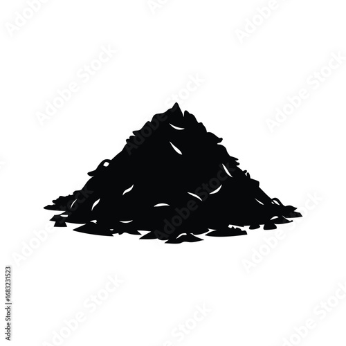 Silhouette illustration of a compost heap showing decomposition with plant matter, wood shavings pile silhouette vector illustration