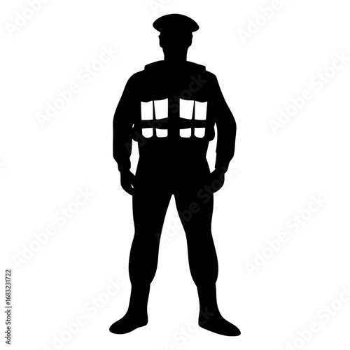 Soldier Silhouette in War-Torn Landscape � Gritty Realism of Battle, Destruction, and Readiness