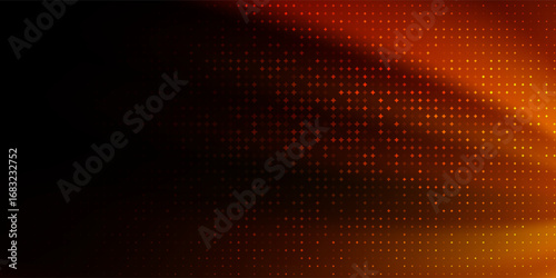 Abstract glowing background with halftone dot pattern in red, orange, and black gradient. Futuristic light wave texture perfect for banners, presentations, posters, technology, business